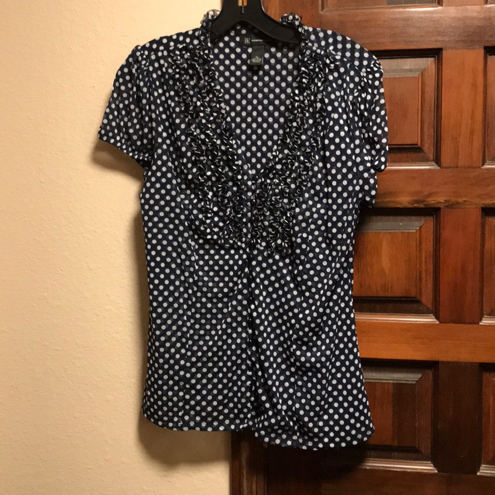 Adorable navy & white polka dot shirt